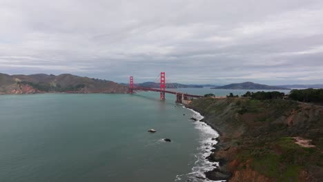 drone shot showing the shoreline and golden gate bridge outside of san francisco