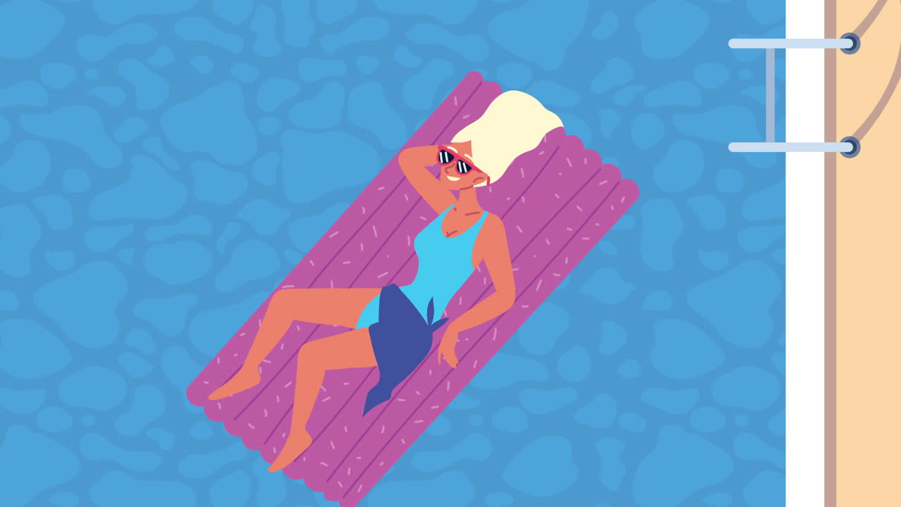 woman relaxing in flemis float on the pool animation