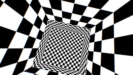 inside 3d black and white checkerboard optical illusion endless room - 4k seamless vj loop motion background animation