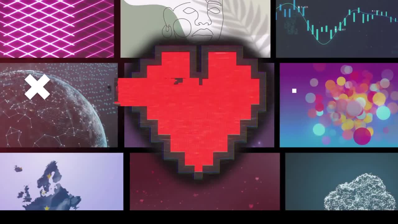 스크린 위를 날아다니는 심장의 애니메이션