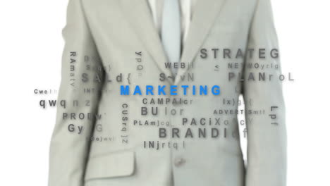 business man touching the marketing buttong