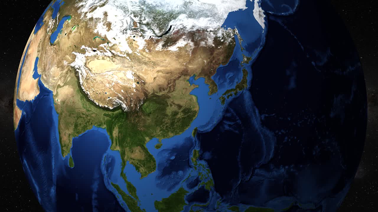 Die rotierende 3D-Erde zoomt aus dem Weltraum nach Shanghai, China, mit einer Landmarkierungs-Pin