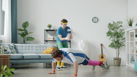 funny home workout with retro fitness clothes