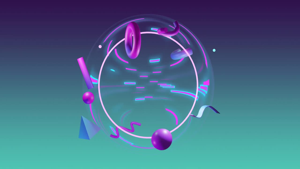 animación de círculos y formas abstractas que se mueven sobre un fondo verde