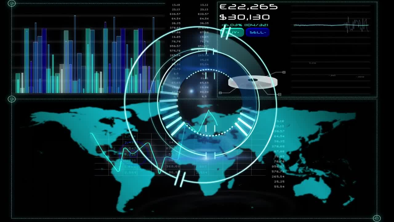 animación del escaneo del alcance sobre el procesamiento de datos sobre fondo negro