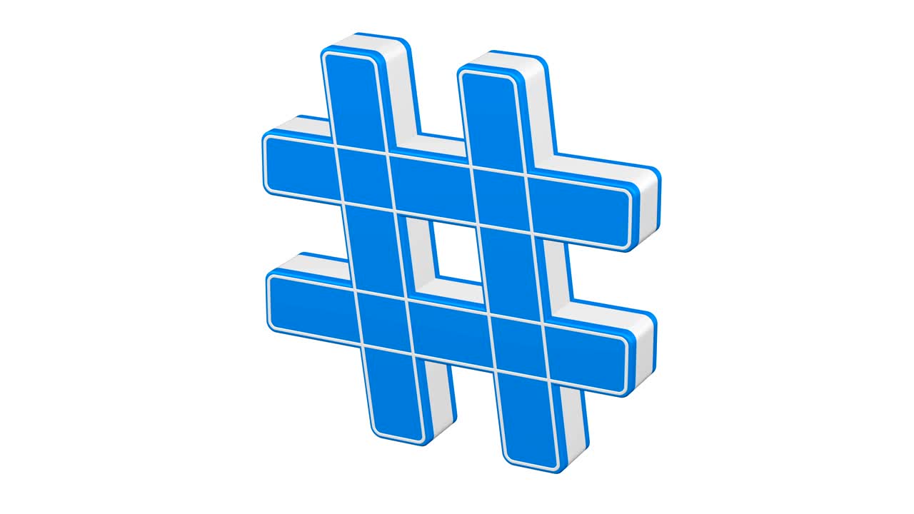 해시태그 표지판은 돌아서고, 루프가 가능하고, 루마 매트, 3d 렌더링이 가능합니다.