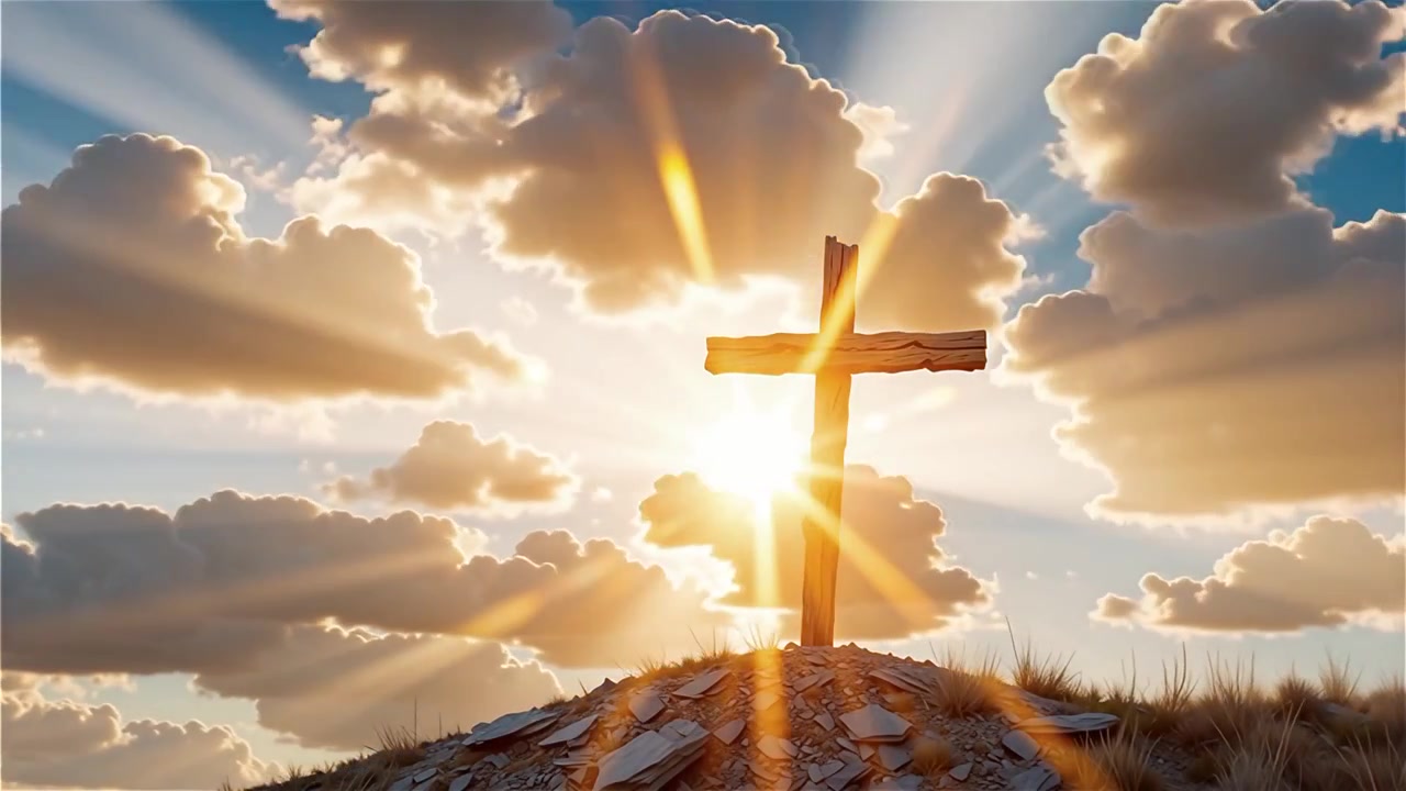 Croce Cristiana Luce Celestiale Sfondo per il Culto.