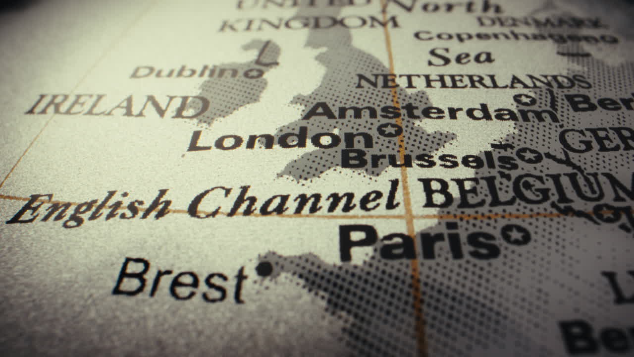 Close-up of a World Map, Focusing on Western Europe