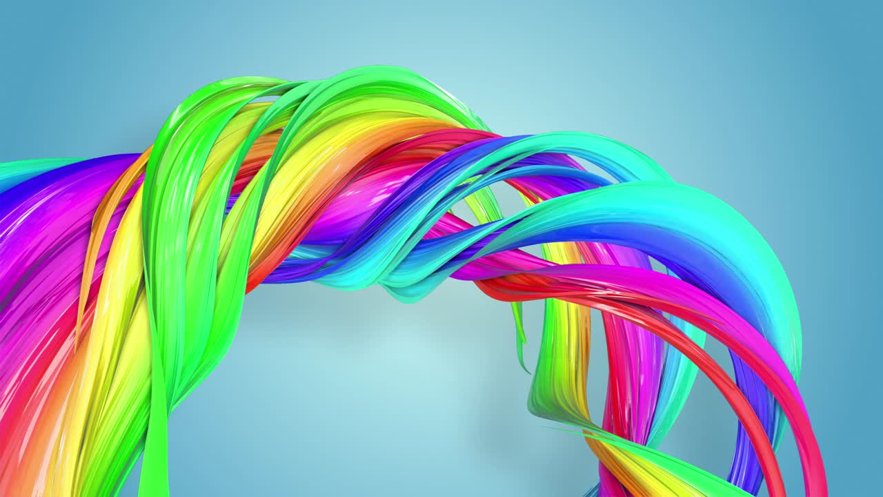 fantásticas y hermosas cintas de color arco iris retorcidas y dobladas, colorido fondo creativo con animación suave y suave de líneas y gradientes de color en 4k.