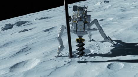 lunar exploration: robotic drill penetrating the moon's surface for geological analysis and sample collection in an innovative space mission