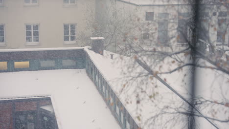 Paisaje-Urbano-Cubierto-De-Nieve-Con-árboles.-Vista-De-Ventana