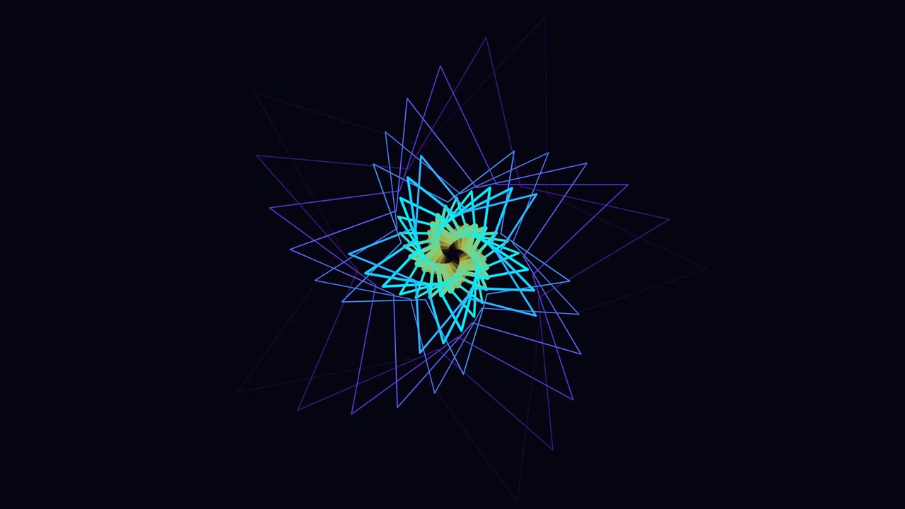 Abstract Rotating Geometric Star Pattern with Neon Gradient Lines