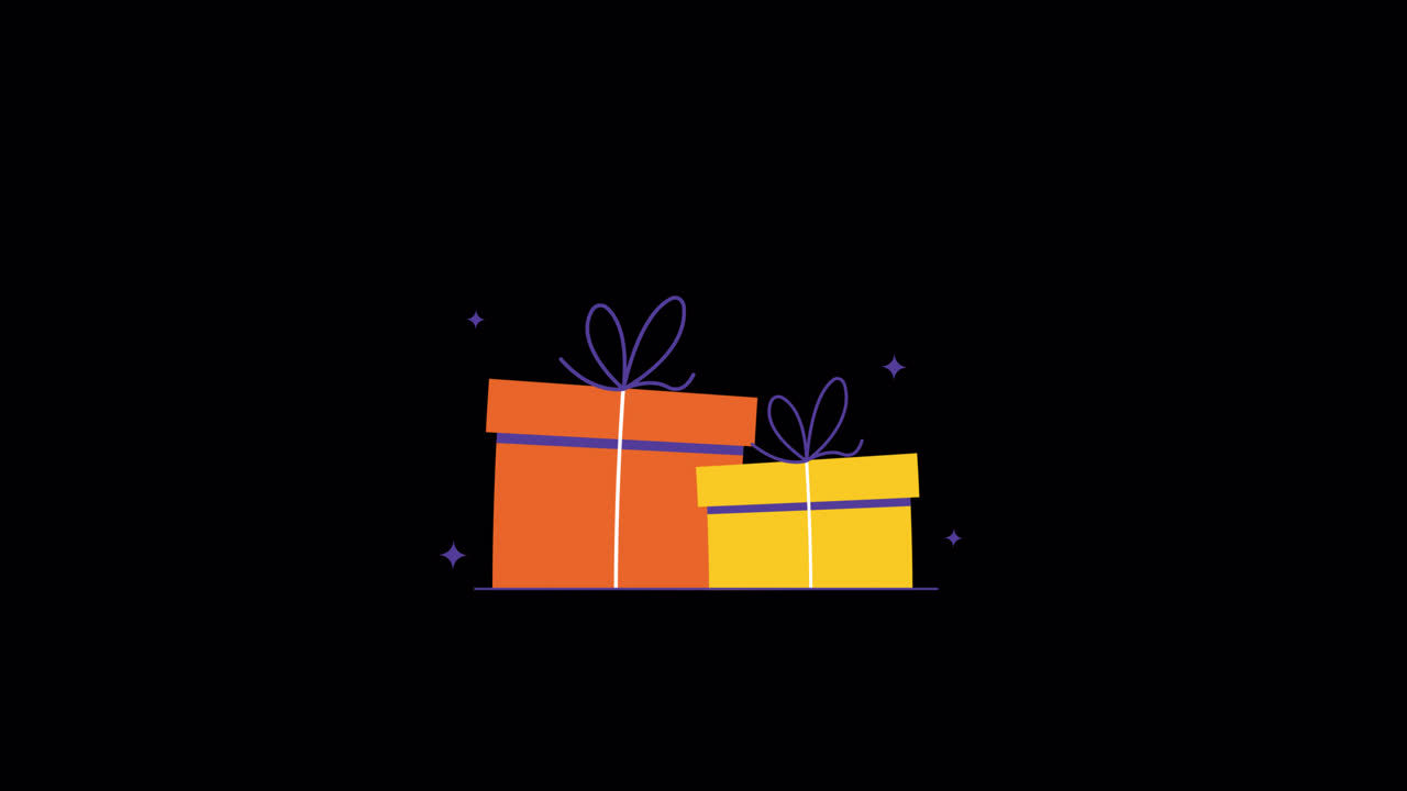 Animated Gift Boxes with Sparkles on Black Background