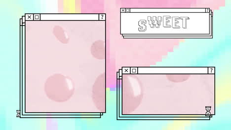 Animation of colourful shapes moving over sweet text