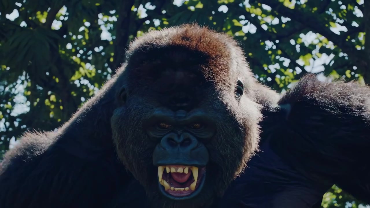 Grande gorilla dal dorso argentato che cammina attraverso una fitta giungla tropicale