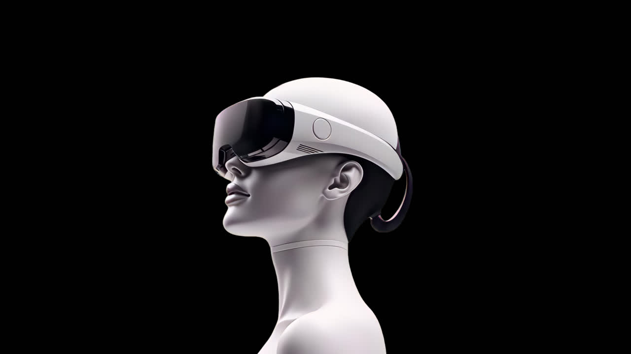 Woman wearing VR goggles animation isolated asset, transparent 4K video, alpha channel, ProRes 4444