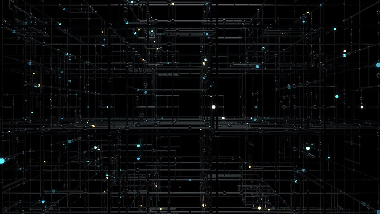 Digital background. Grid with glittering spheres.