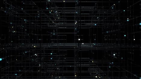 digital background. grid with glittering spheres.