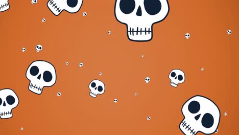 Animation-of-falling-skulls-on-orange-background