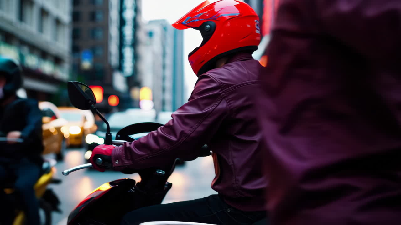 Busy City Street with Motorcycles and Traffic