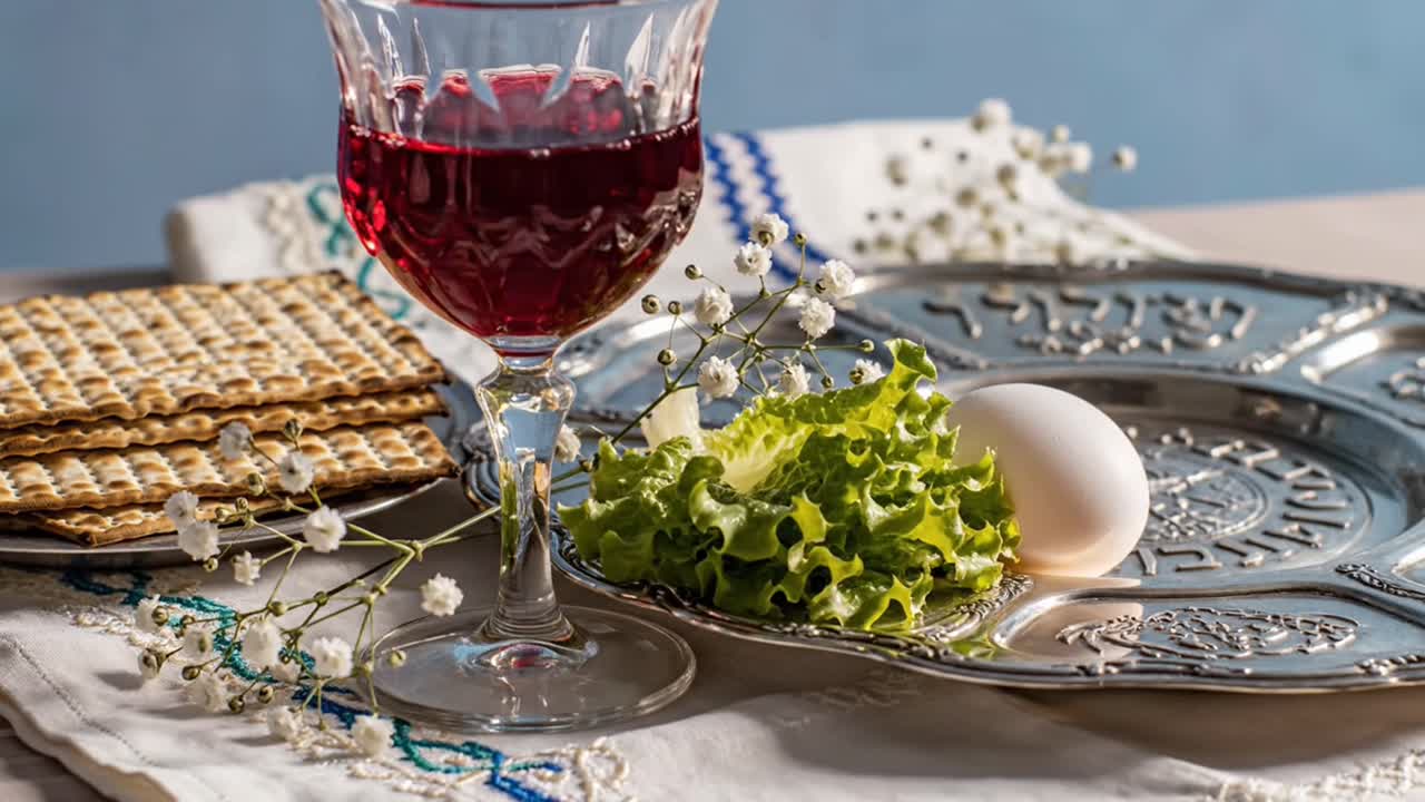 Jewish passover seder table setting food
