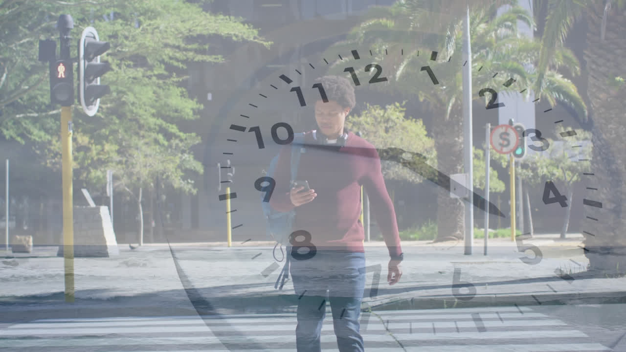 아프리카계 미국인 남자가 고 있는 시계의 애니메이션