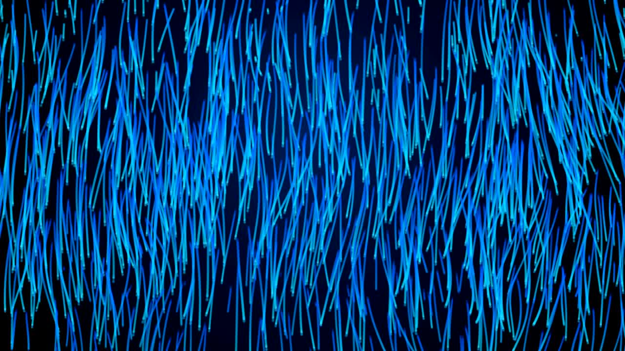 red de líneas en movimiento con largos senderos en el espacio, efecto de las gotas de lluvia, renderización 3d, generada por computadora