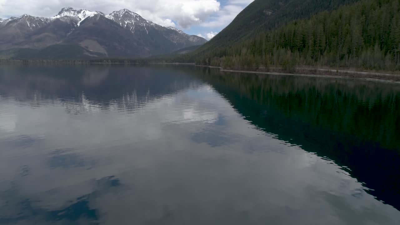 Lake in the Canadian Rocky Mountains - Aerial footage