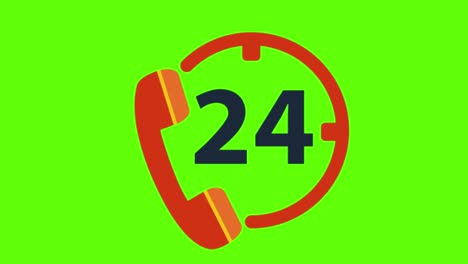 animation of 24 hours call concept on a green screen