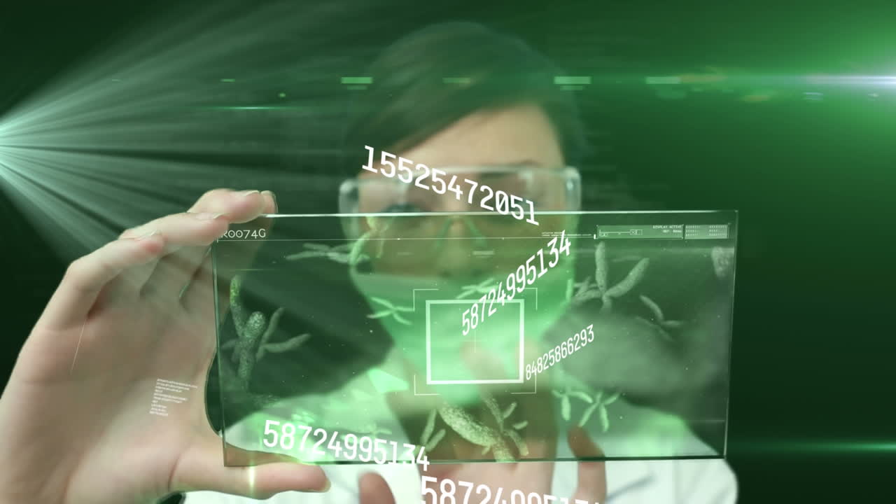 다양한 데이터를 가진 화면을 가진 백인 여성 분석가에 대한 증가하는 수의 애니메이션