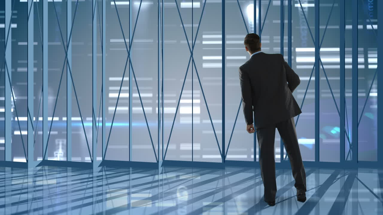 hombre de negocios mirando fuera de la oficina vacía