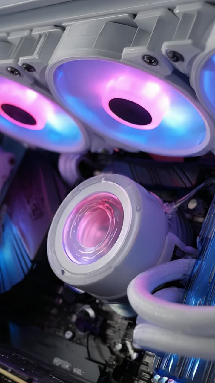 A Close-Up View of a High-Performance Cooling System Featuring RGB Lighting Inside a Custom PC Build, Showcasing the Aesthetic Appeal of Gaming Hardware