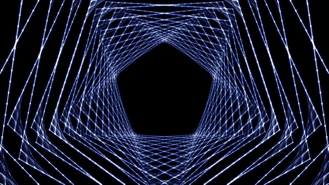Blue trajectory forming a pentagon on the black background.