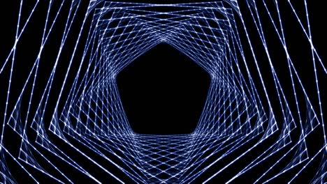 traiettoria blu che forma un pentagono su uno sfondo nero.