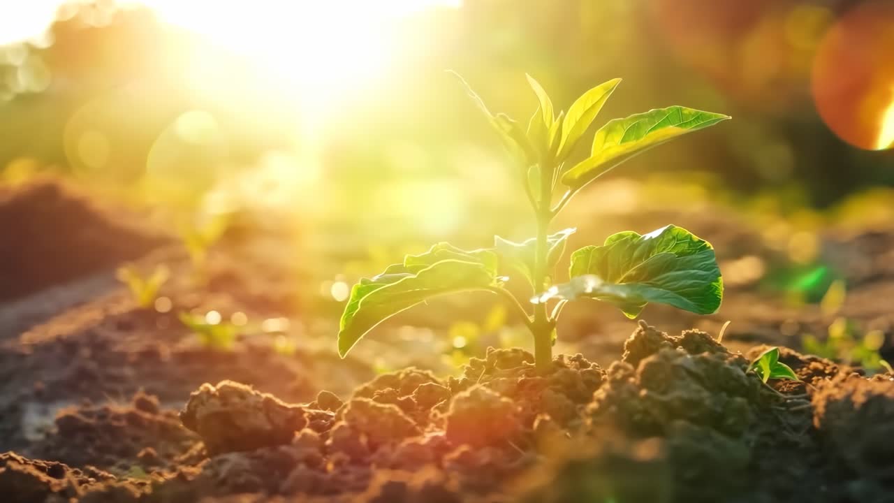 A small plant growing in the middle of a field