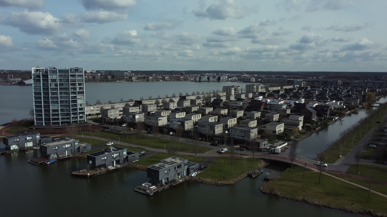 Aerial View of a Dutch Lakeside Community