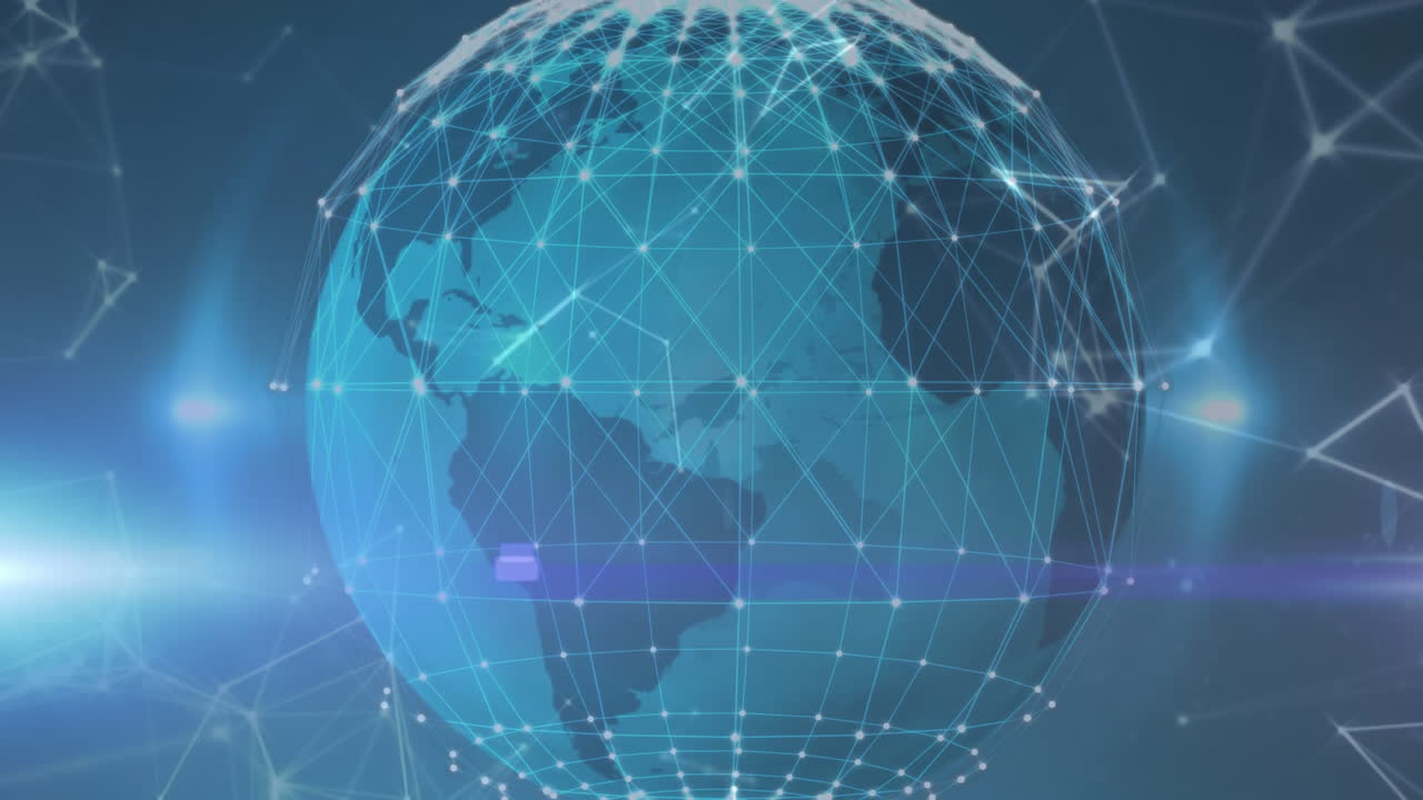 Digital animation of network of connections against globe on blue background