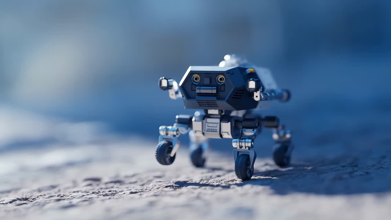 A Small Futuristic Robot on an Outdoor Terrain