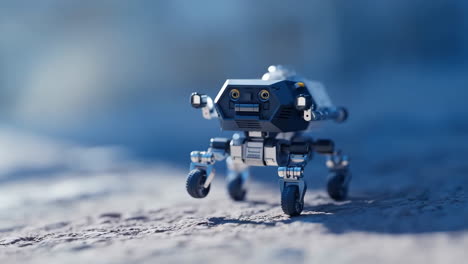 a small futuristic robot on an outdoor terrain