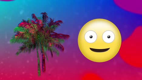 Winking-emoji-beside-a-palm-tree-and-colorful-liquid