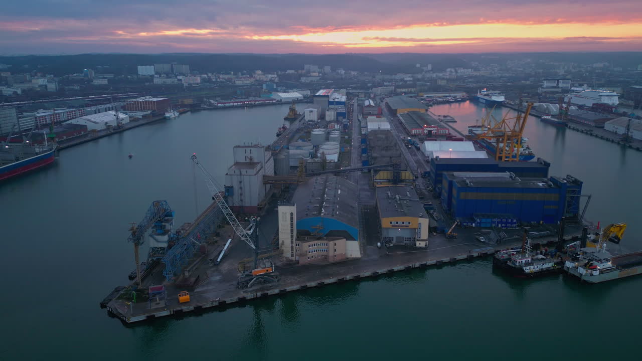 Aerial View of a Port City at Dawn