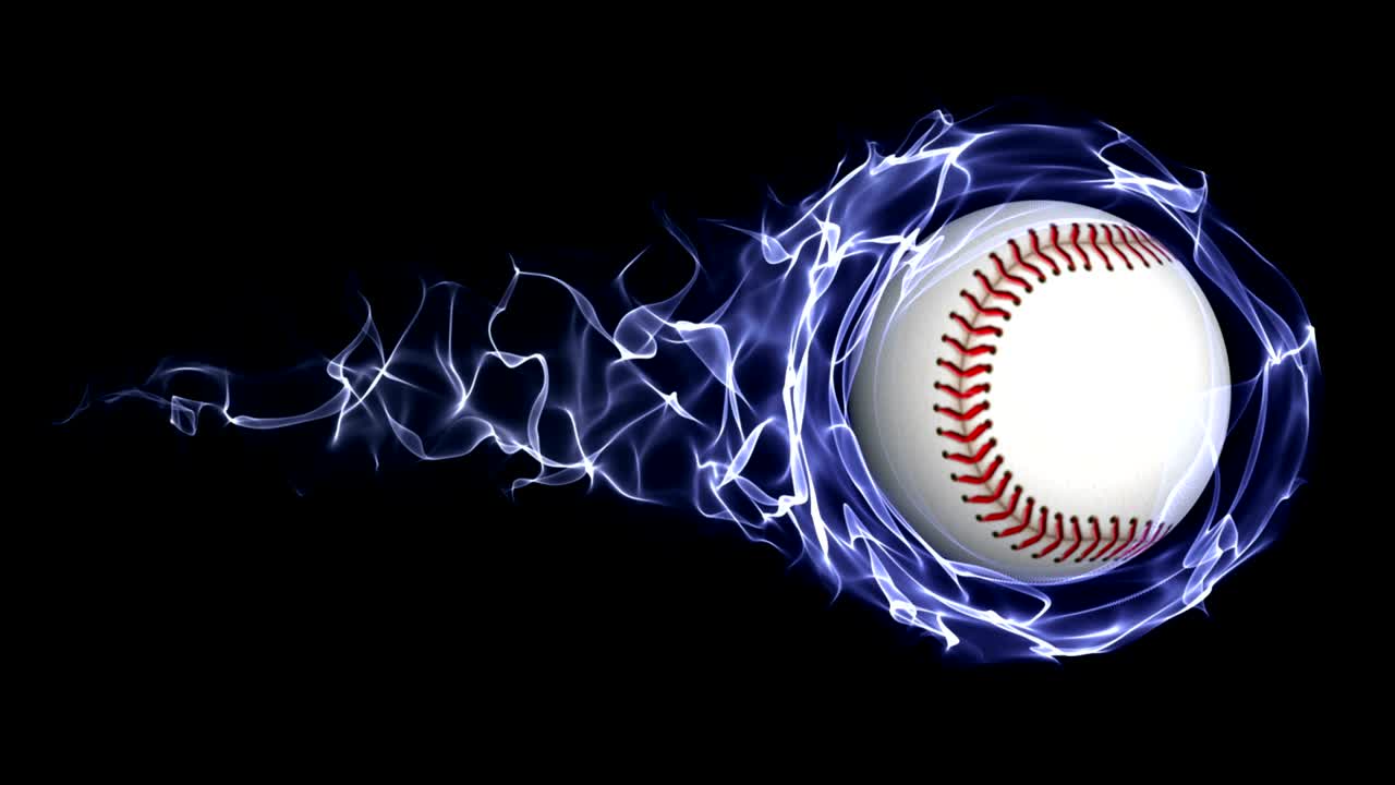 Palla da baseball in un anello di particelle astratte blu, loop