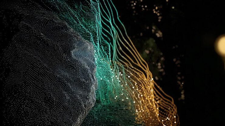 A Mesmerizing Display of Abstract Light Patterns with Vibrant Colors and Fluid Motions Expressing the Beauty of Digital Artistry in a Dark Background Environment