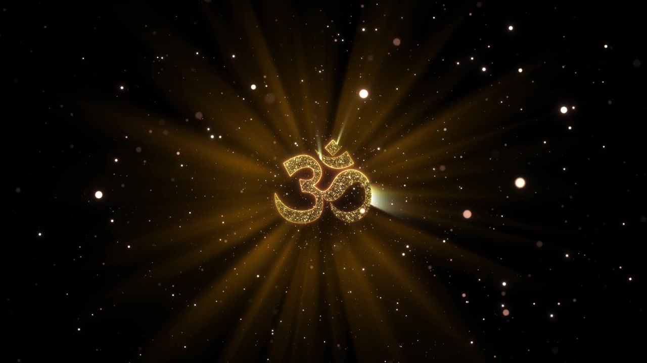 Gylden om, cirkulære bølger, stjernefelt, premium spirituelle visuals, meditationsapps, yoga branding, luksus