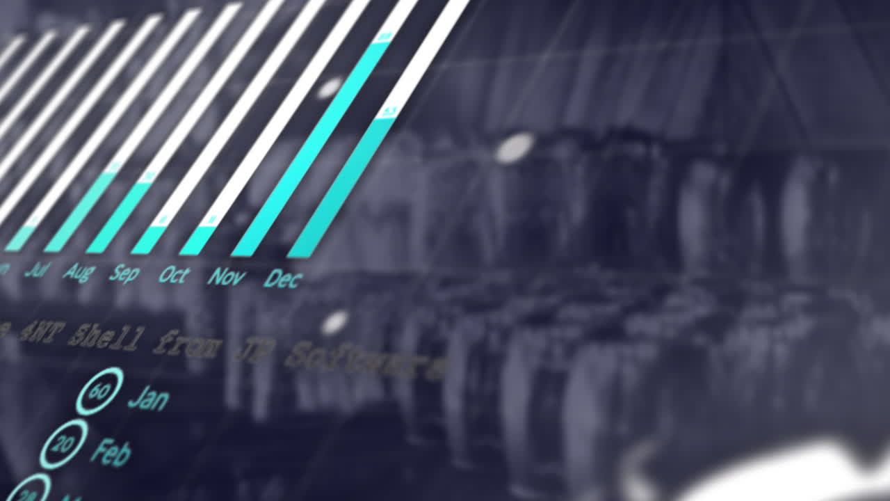 animazione dell'elaborazione dei dati finanziari con statistiche e globo