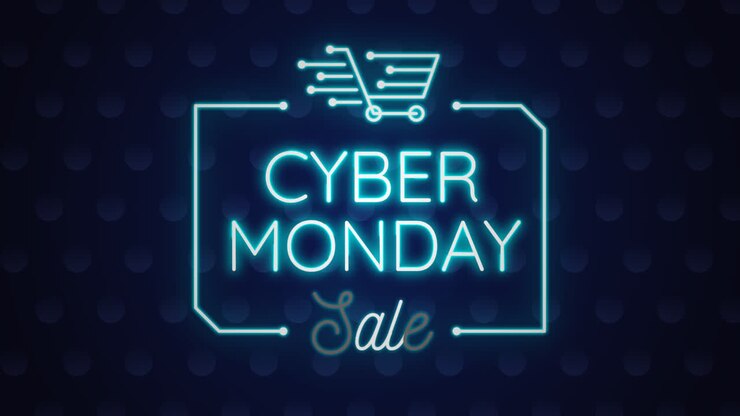 Un'animazione di uno sfondo per i saldi del Cyber Monday in stile neon