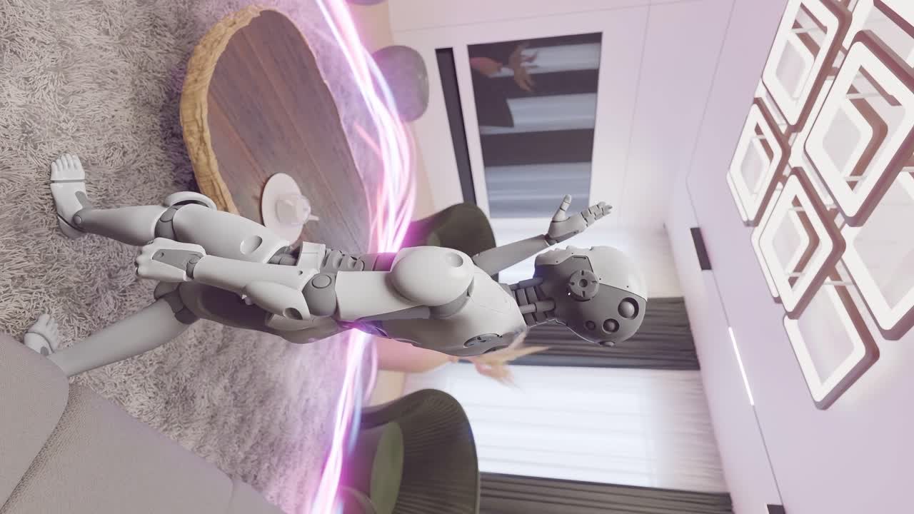 un vistazo al futuro: robot en una sala de estar moderna fondo vertical