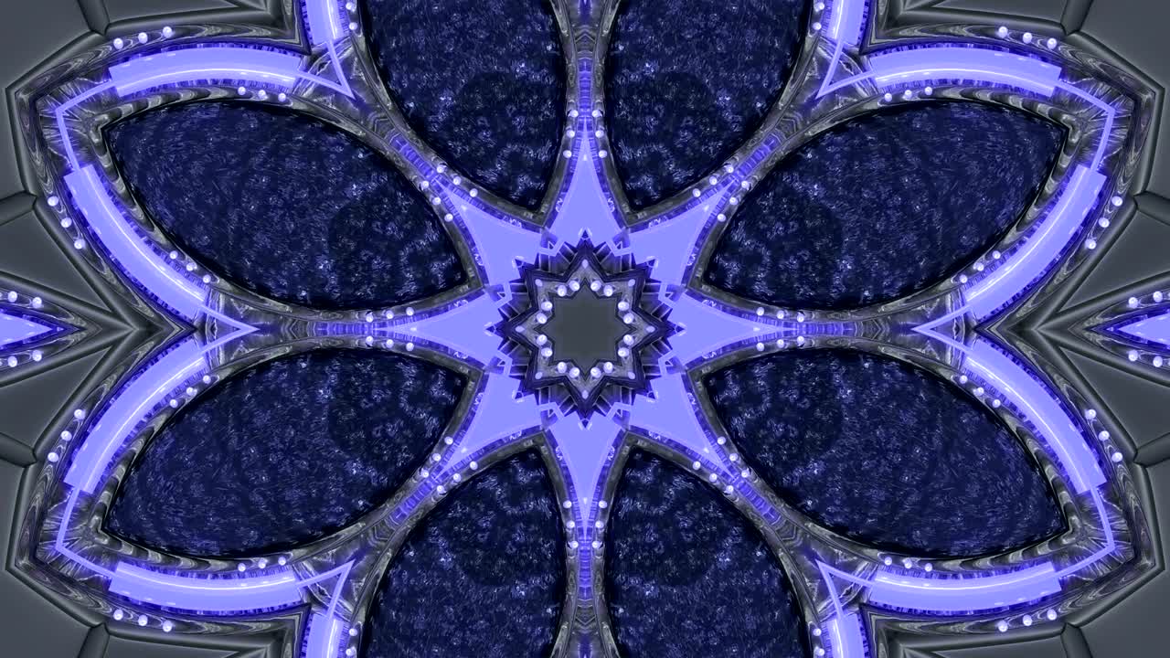 fondo decorativo de neón abstractamente adornado con bucles. caleidoscopio o mandala de neón 3d.