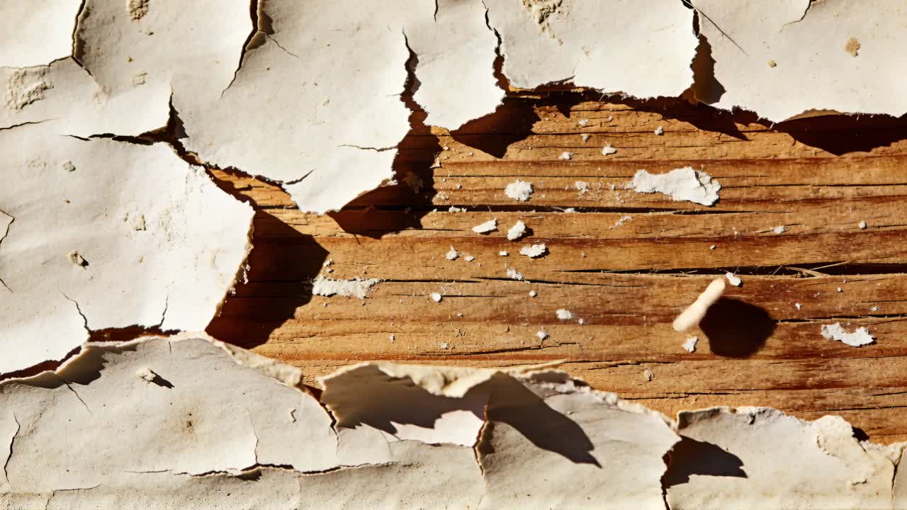 Vertical video: Showing peeling paint curling on close-up panel, flakes shifting by round fragment