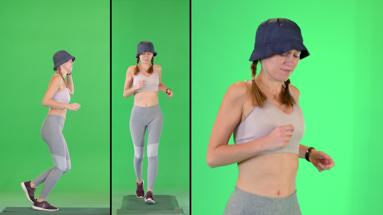 녹색 스크린, 크로마 키에서 파나마에서 달리는 젊은 여성